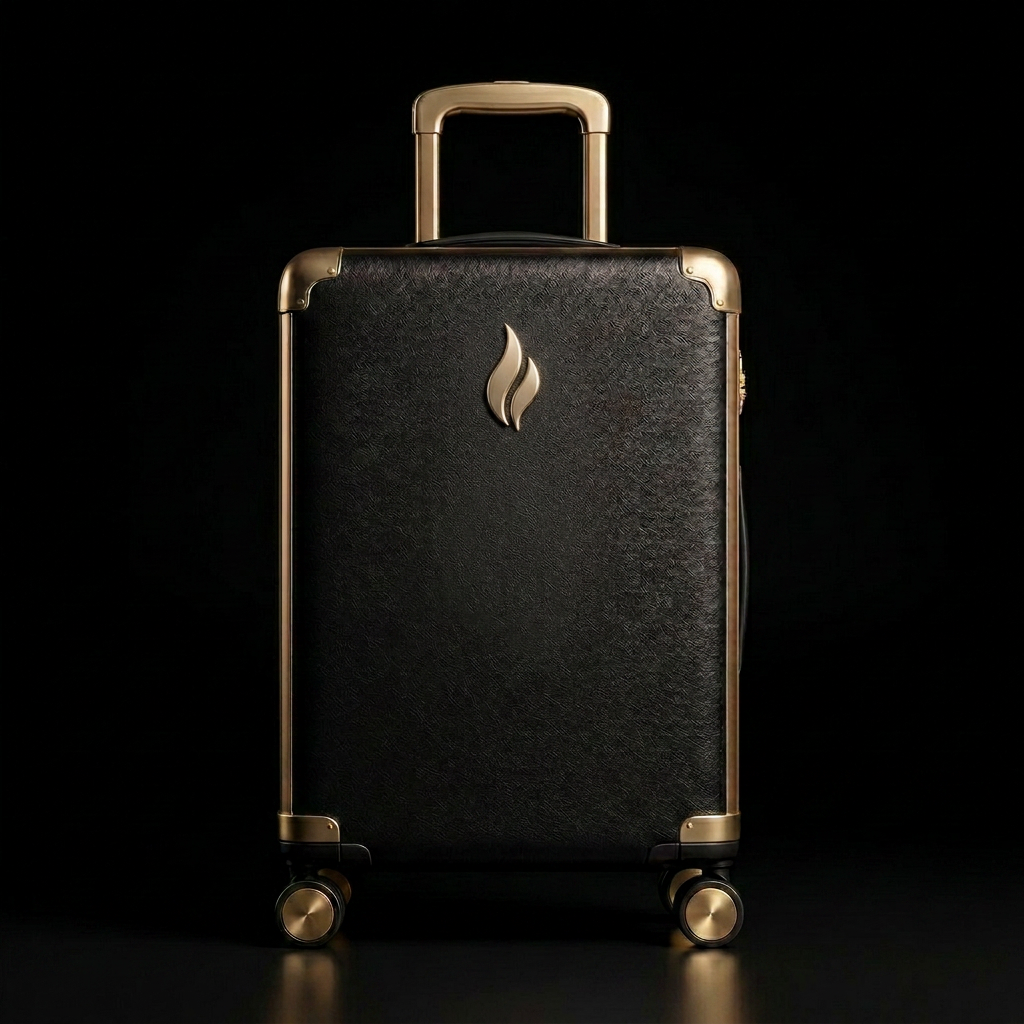 Eterna Lumière Founder's Edition carry-on suitcase in an Italian piazza at golden hour